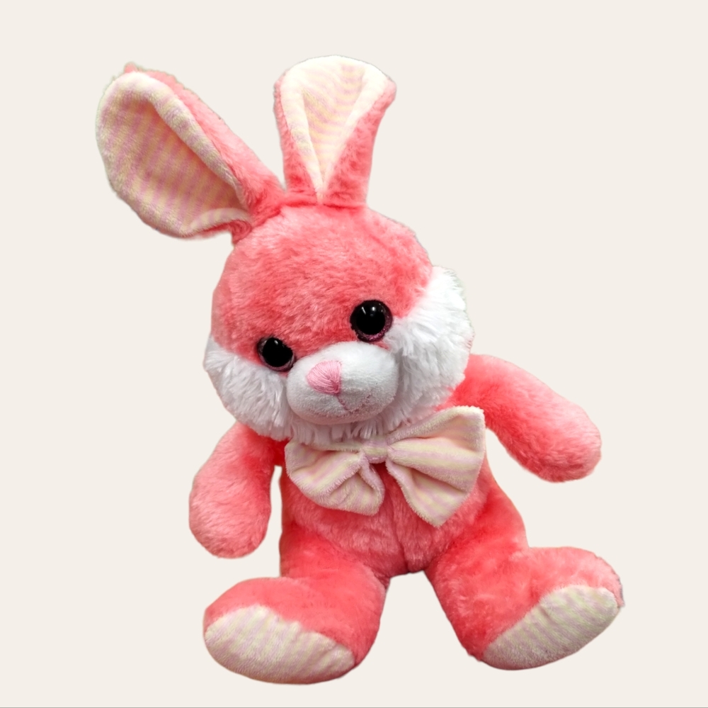 Kelly Toy Bunny Rabbit Easter  Pink and white strike bow tie plush 15in 🐇